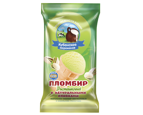 Мороженое пломбир фисташковый в вафельном стаканчике